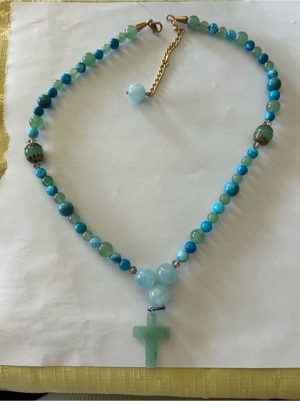 Handcrafted Gemstone Bead Necklace with Cross Pendant